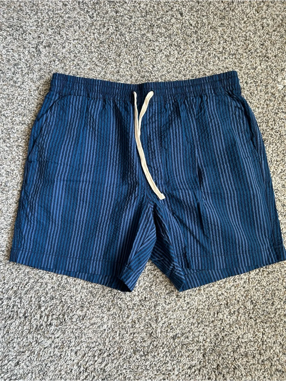 J. Crew Blue Navy Striped Seersucker Shorts w Drawstring